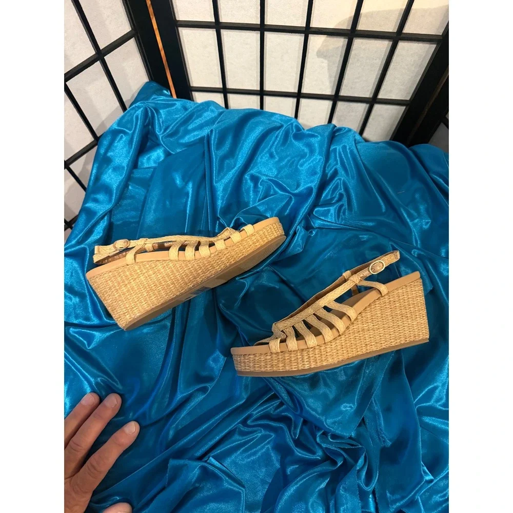 🌾 DV by Dolce Vita Elude Wedge Sandals Beige Raffia Espadrille Size 6.5 NWT